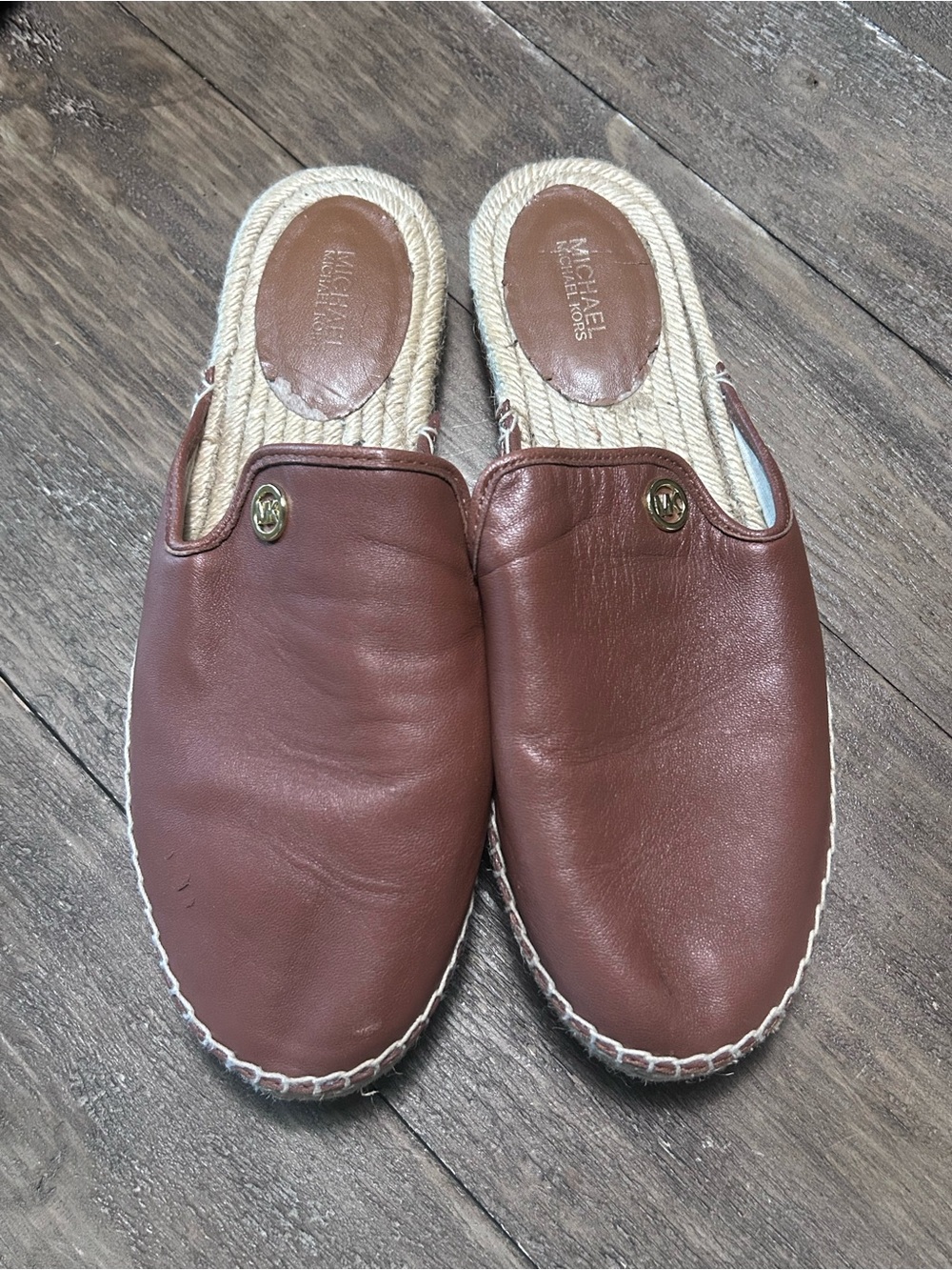 Michael Kors Brown Leather Mule Espadrilles